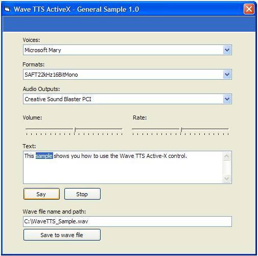 Wave TTS ActiveX (OCX) Screenshot